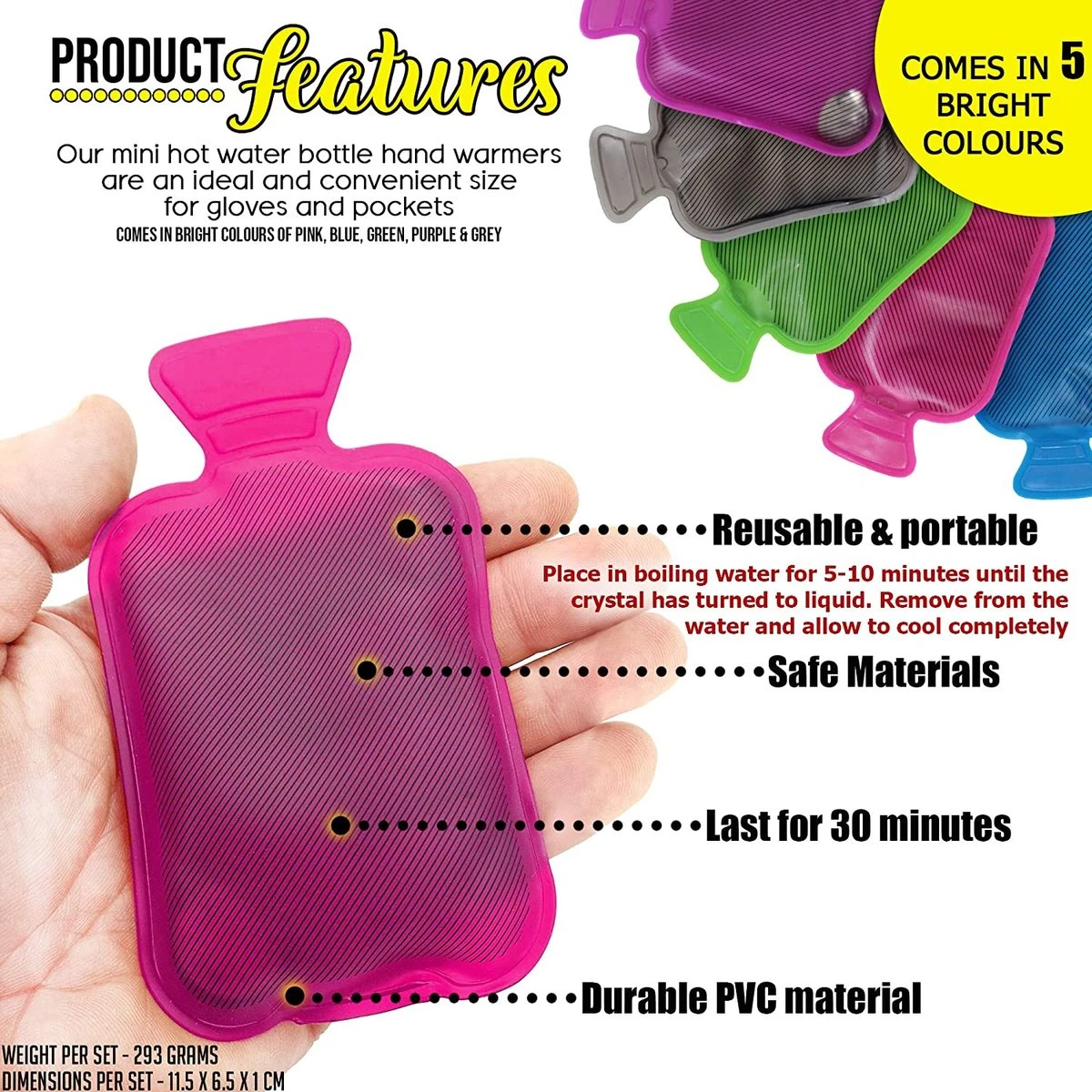 BRAMBLE 5 Mini Handwarmer Kruiken - Herbruikbare Warmwaterkruiken - Knijp Of Draai Voor Directe Warmte - Perfecte Maat Voor Handschoenen En Zakken - Reizen, Sport, Camping, Wandelen - Afbeelding 2