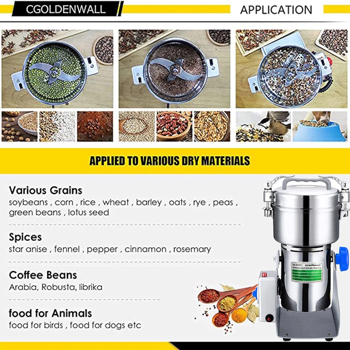 Professionele Elektrische Graanmolen - 800g Keukenmolen - Spice Grinder - Elektrische Kruidenmolen - RVS 3000W - 36000 (r/p) - Overload Protection - Afbeelding 8