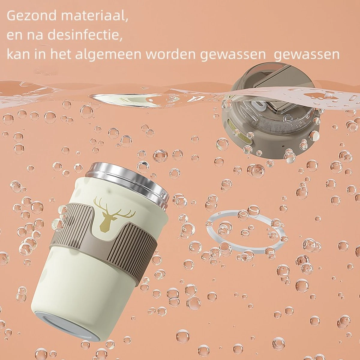 Floraweg Cup - Drinkbeker To GO- Lekvrij Dubbelwandig ,RVS 316, Thermosbeker Koffiebeker- Koffie En Thee - 400ml Waarschuw En Koud Drankje- Grijs - Afbeelding 3