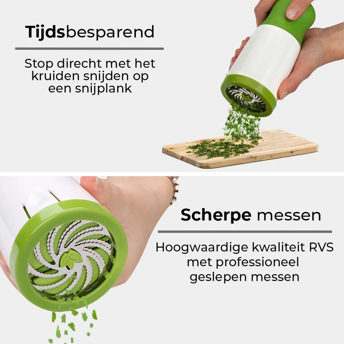 Proudproducts - Kruidenmolen - Kruidensnijder - Keukenmolen - Ideaal Voor Het Kruiden Snijden - Keukengerei - Groen/Wit - Kunststof - Afbeelding 2