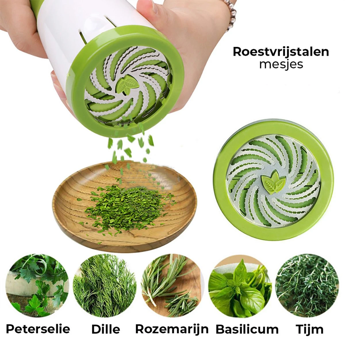 Proudproducts - Kruidenmolen - Kruidensnijder - Keukenmolen - Ideaal Voor Het Kruiden Snijden - Keukengerei - Groen/Wit - Kunststof - Afbeelding 5