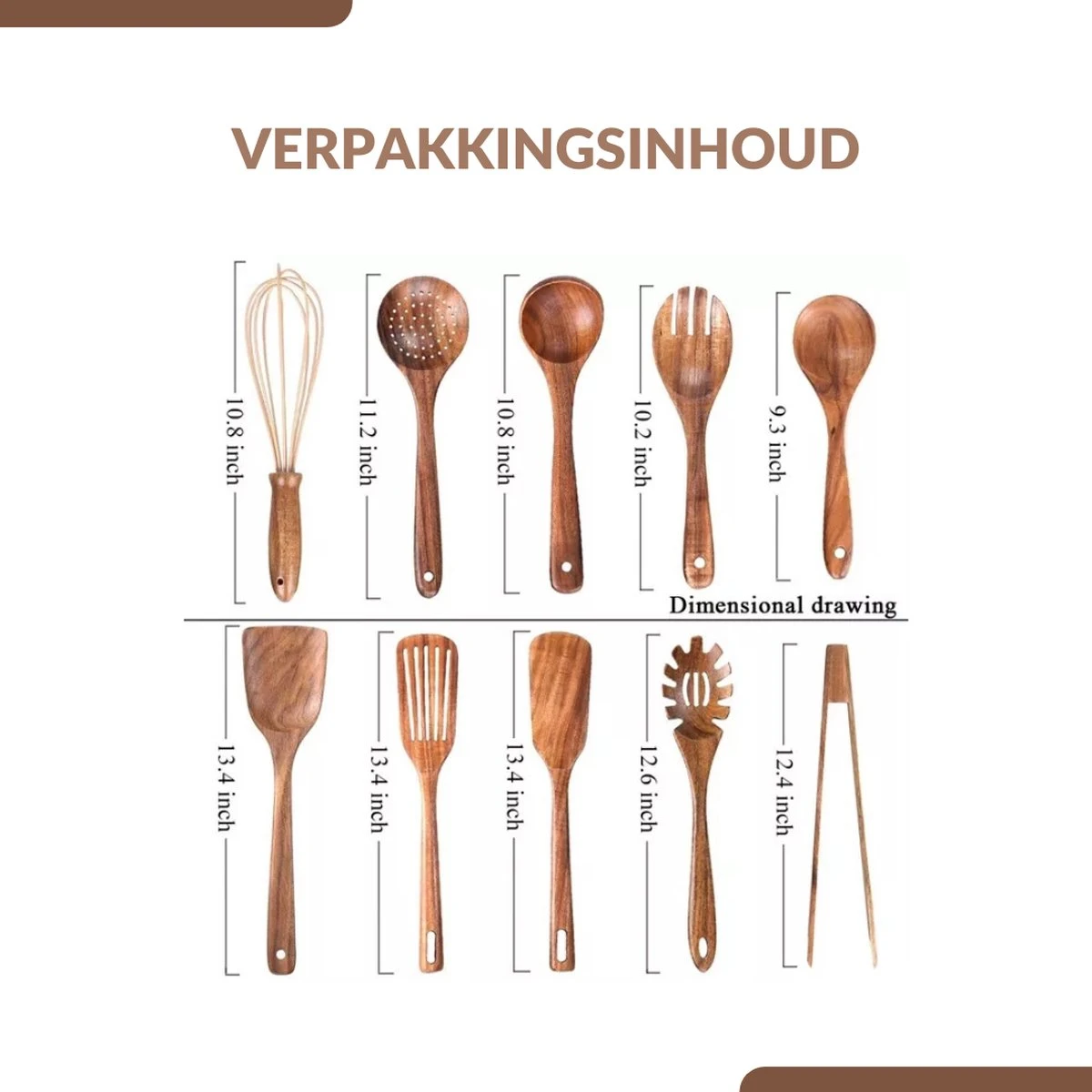 SensaHome - Luxe Teakhouten Keukengerei Set 10-delig - Hout - Afbeelding 4
