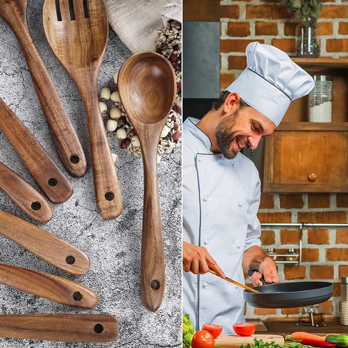 SensaHome - Luxe Teakhouten Keukengerei Set 10-delig - Hout - Afbeelding 5