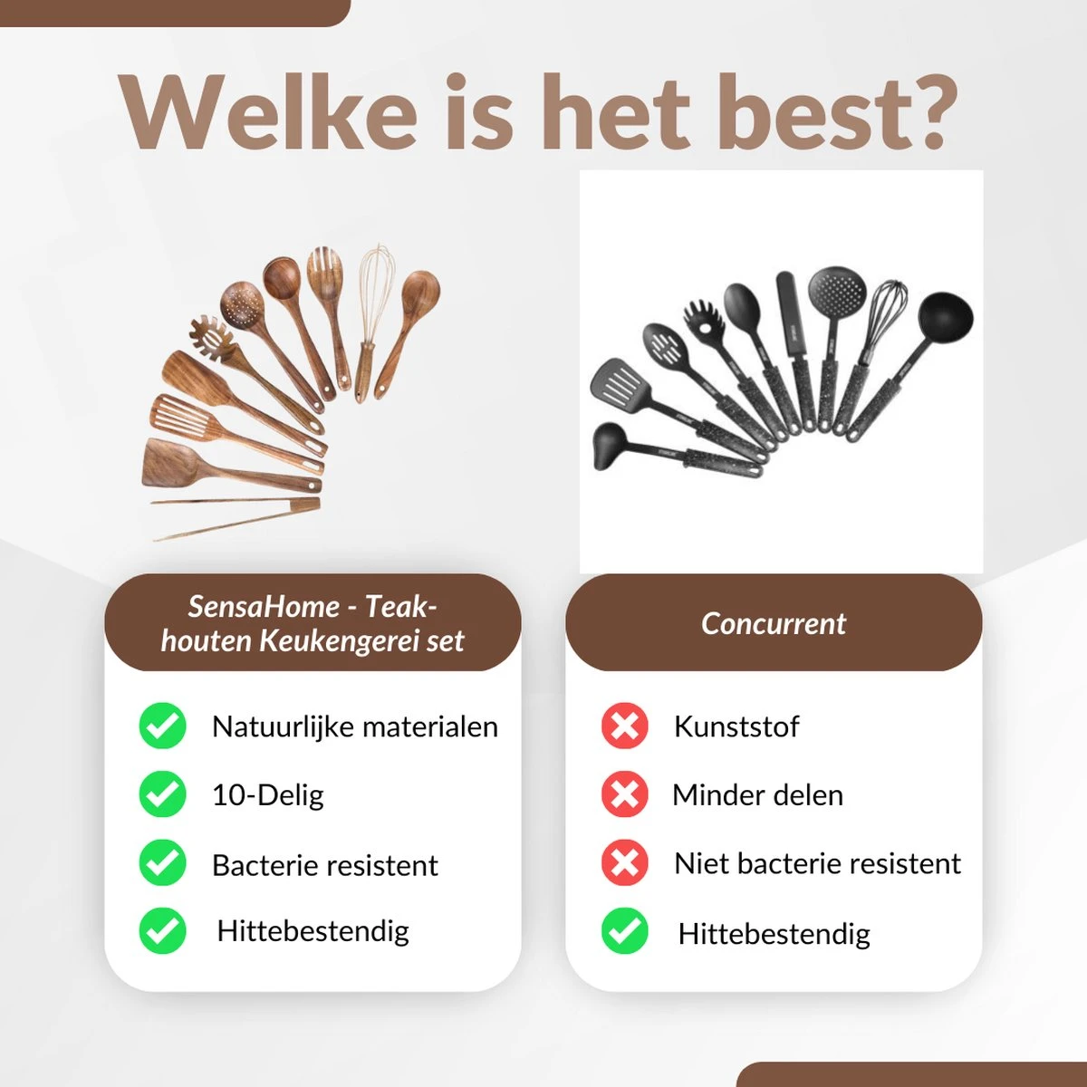 SensaHome - Luxe Teakhouten Keukengerei Set 10-delig - Hout - Afbeelding 6