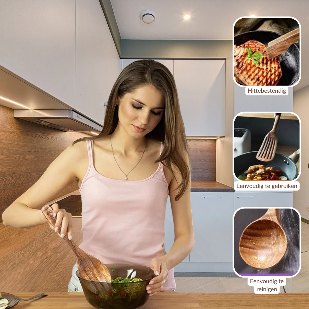 SensaHome - Luxe Teakhouten Keukengerei Set 10-delig - Hout - Afbeelding 8