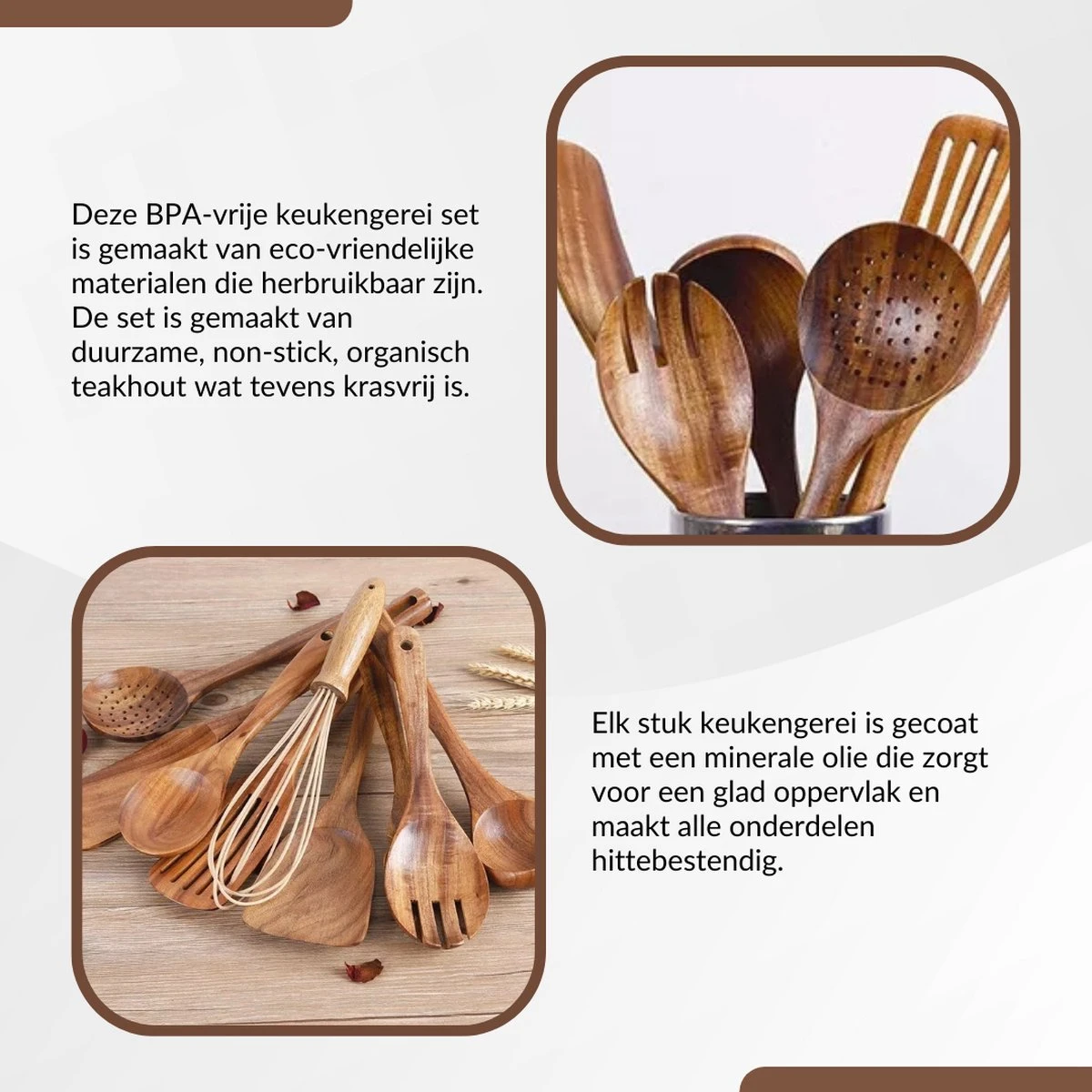 SensaHome - Luxe Teakhouten Keukengerei Set 10-delig - Hout - Afbeelding 13