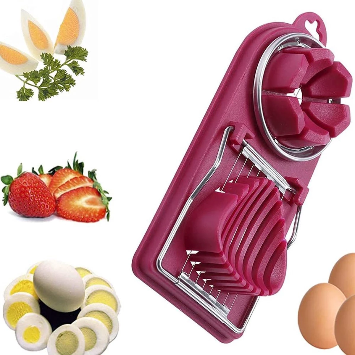 IGOODS Professionele Eiersnijder - Egg Slicer - Metalen Snijdraden - Eiersnijder - Sterke Houder - Stalen Eisnijder - Eisnijder - Ei-snijder - Ei Snijder - Drie Kleuren- Bordeaux
