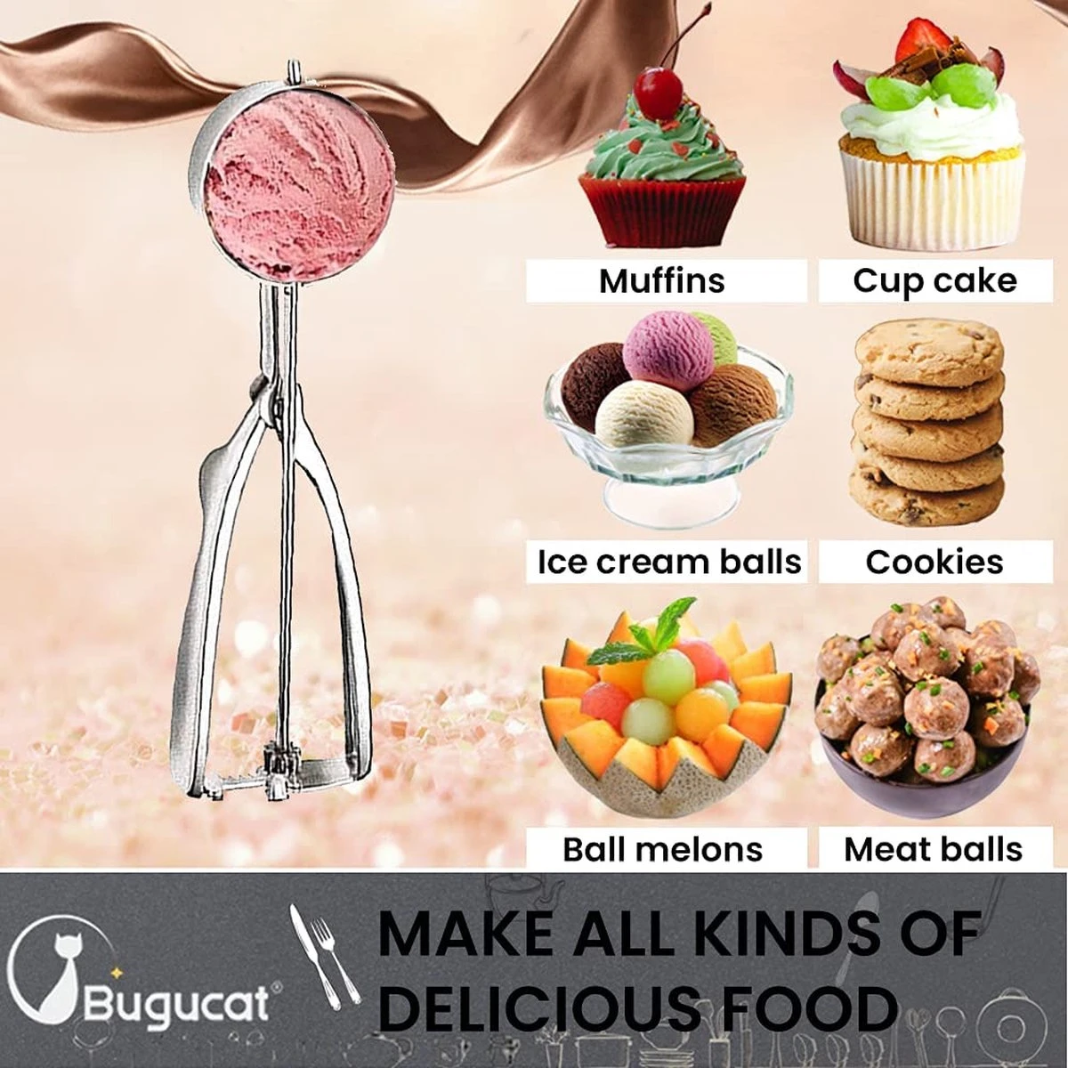 3 Stuks RVS IJsscoop – 3 Maten - 4/5/6 Cm - Met Trigger – IJsscoop - Ijsschep - Ijsjes Scheppen - Ijsboltang - Bolletjeslepel / Portioneerlepel - Scoop Voor Ijs, Fruit, Aardappelpuree - Afbeelding 2