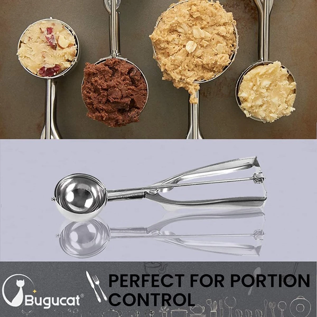 3 Stuks RVS IJsscoop – 3 Maten - 4/5/6 Cm - Met Trigger – IJsscoop - Ijsschep - Ijsjes Scheppen - Ijsboltang - Bolletjeslepel / Portioneerlepel - Scoop Voor Ijs, Fruit, Aardappelpuree - Afbeelding 5