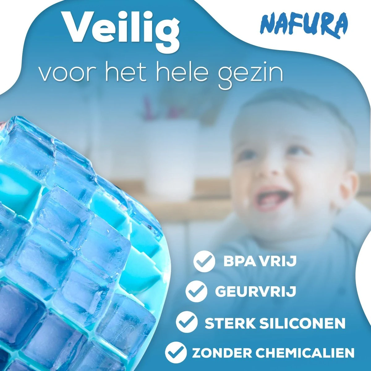 Nafura® Siliconen IJsblokjesvorm Met Deksel (4 Stuks) – IJsvormpjes Maker – IJsklontjes Vorm - Herbruikbaar – BPA Vrij - Vierkant - Afbeelding 2