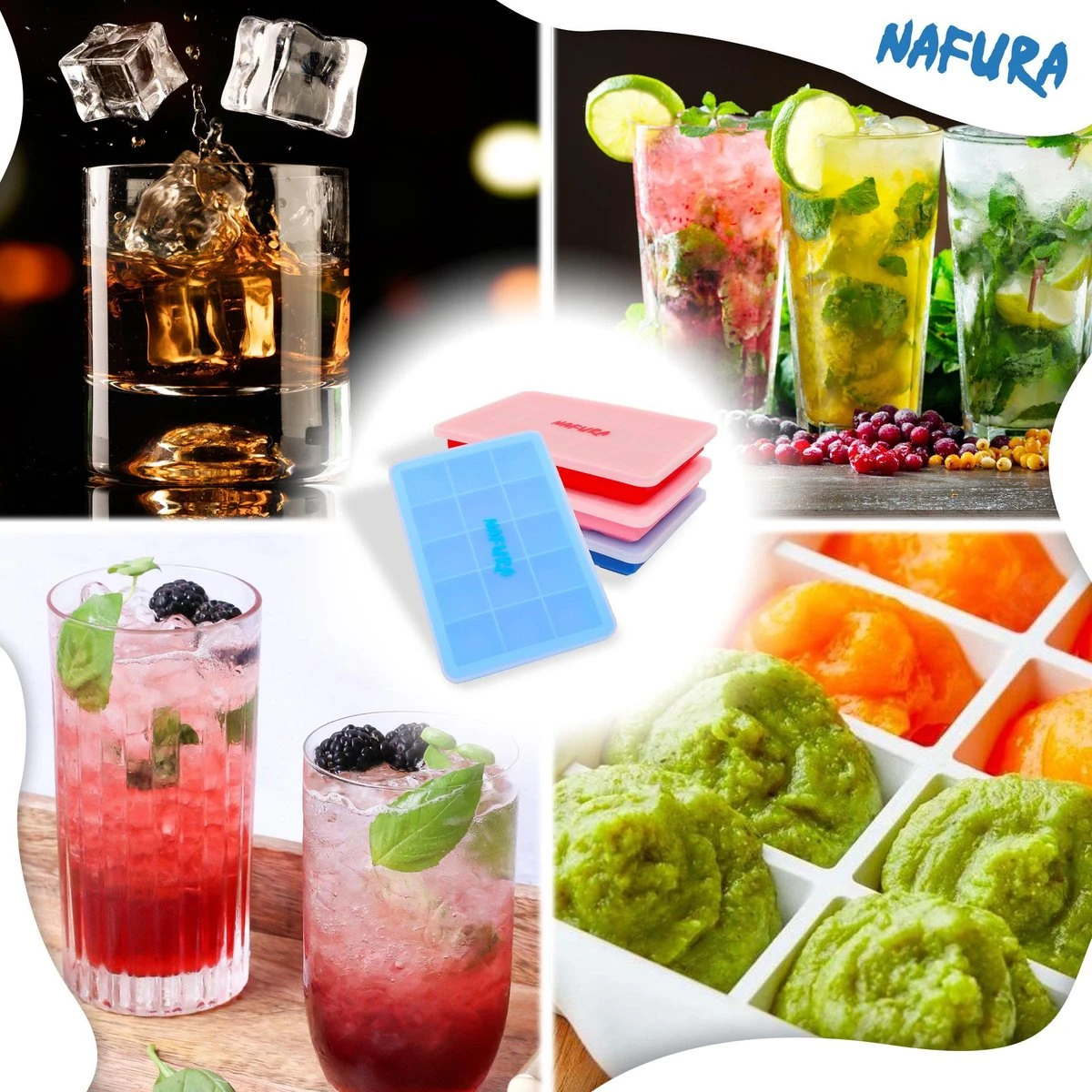Nafura® Siliconen IJsblokjesvorm Met Deksel (4 Stuks) – IJsvormpjes Maker – IJsklontjes Vorm - Herbruikbaar – BPA Vrij - Vierkant - Afbeelding 4