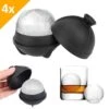 VITAMO Perfecte IJsballen Set Van 4 STUKS - Grote Whiskey IJsballenvorm - Ronde Whisky Stones - IJsklontjes - Cocktails - Frisdrank - Lekvrij - Siliconen - IJsblokjesvorm - Ø 6 Cm Groot - Zwart - Cadeau Tip