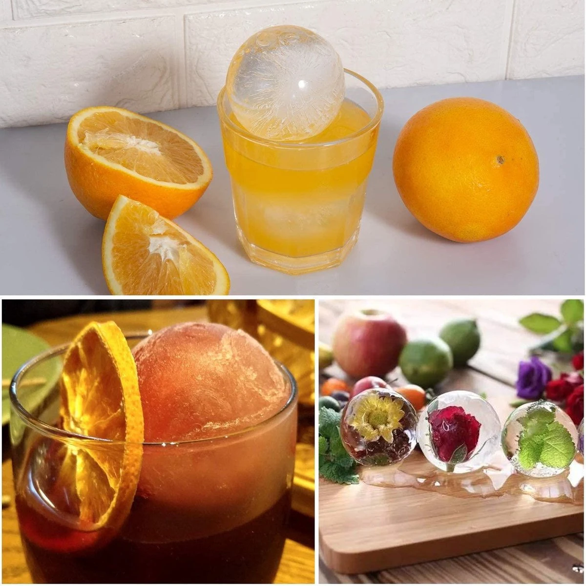 VITAMO Perfecte IJsballen Set Van 4 STUKS - Grote Whiskey IJsballenvorm - Ronde Whisky Stones - IJsklontjes - Cocktails - Frisdrank - Lekvrij - Siliconen - IJsblokjesvorm - Ø 6 Cm Groot - Zwart - Cadeau Tip - Afbeelding 5