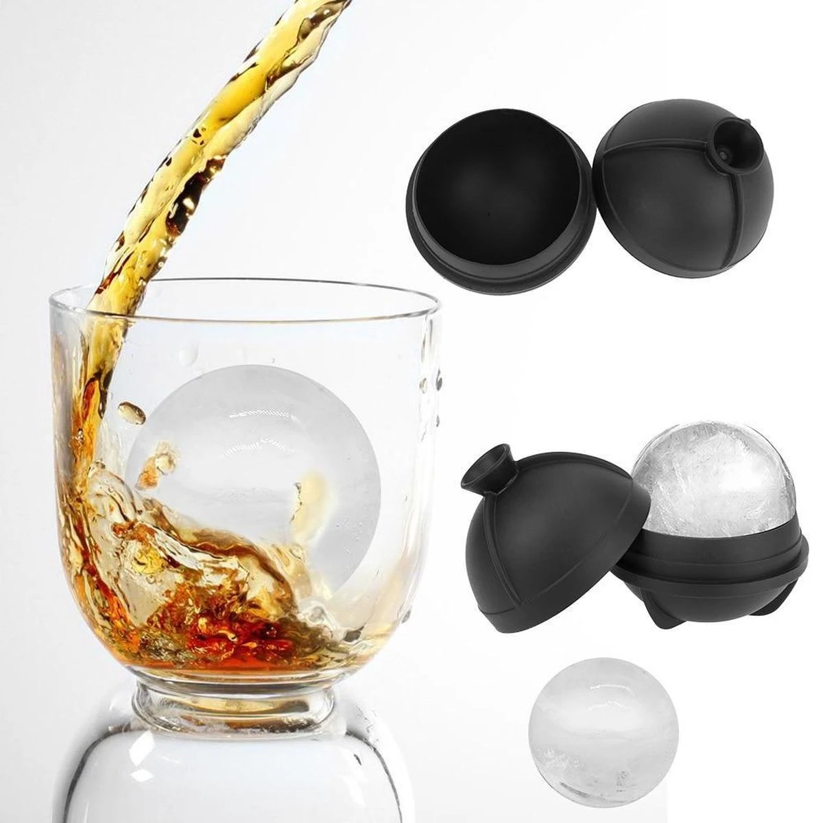 VITAMO Perfecte IJsballen Set Van 4 STUKS - Grote Whiskey IJsballenvorm - Ronde Whisky Stones - IJsklontjes - Cocktails - Frisdrank - Lekvrij - Siliconen - IJsblokjesvorm - Ø 6 Cm Groot - Zwart - Cadeau Tip - Afbeelding 9