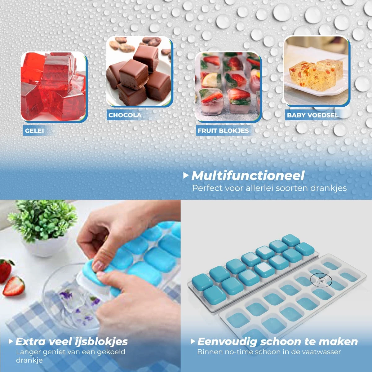 IJsblokjesvorm Siliconen Met Deksel - 3 Stuks- IJsvormpjes, Herbruikbaar - IJsblokjesmaken Zonder Morsen, BPA Vrij - Afbeelding 7