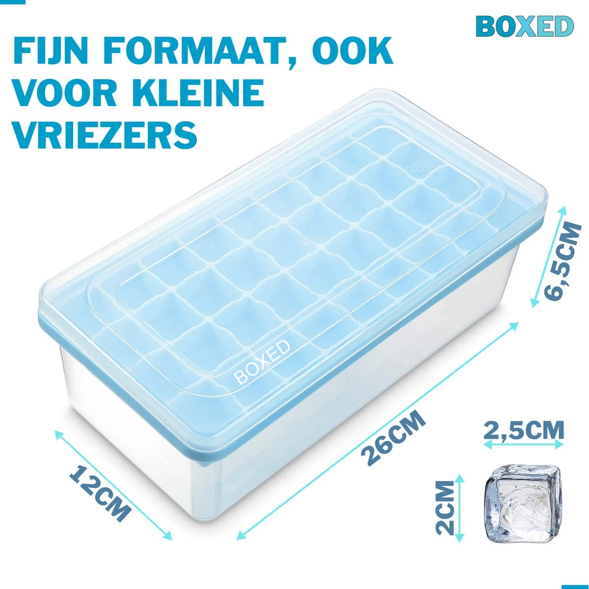 Boxed IJsblokjesvorm Met Bak, Schep En Deksel - IJsvormpjes Maker - Silcione IJsklontjes Vorm - Blauw - Afbeelding 2