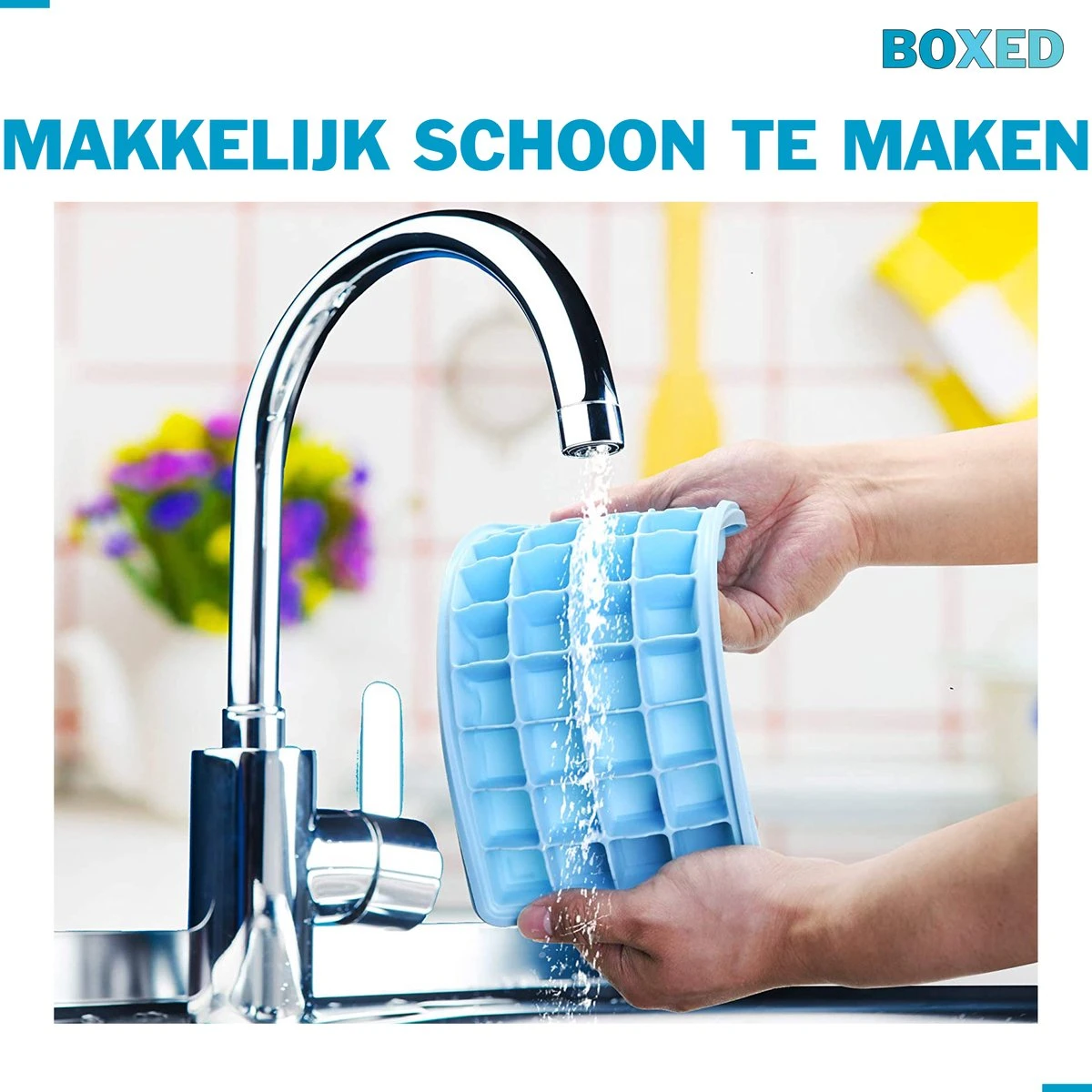 Boxed IJsblokjesvorm Met Bak, Schep En Deksel - IJsvormpjes Maker - Silcione IJsklontjes Vorm - Blauw - Afbeelding 5