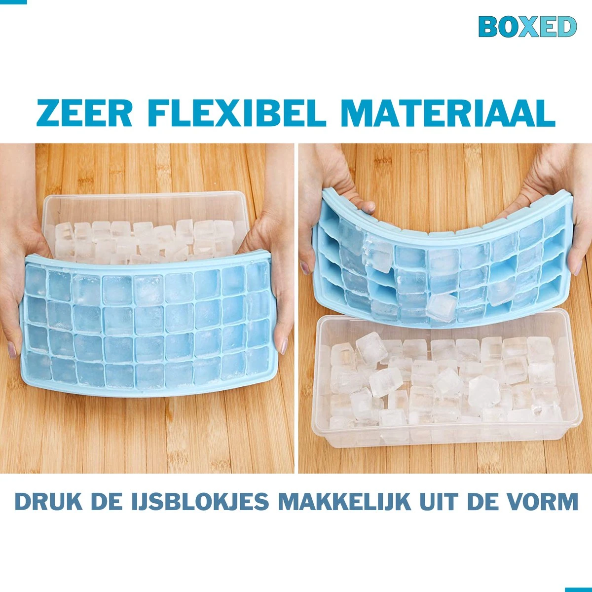 Boxed IJsblokjesvorm Met Bak, Schep En Deksel - IJsvormpjes Maker - Silcione IJsklontjes Vorm - Blauw - Afbeelding 7