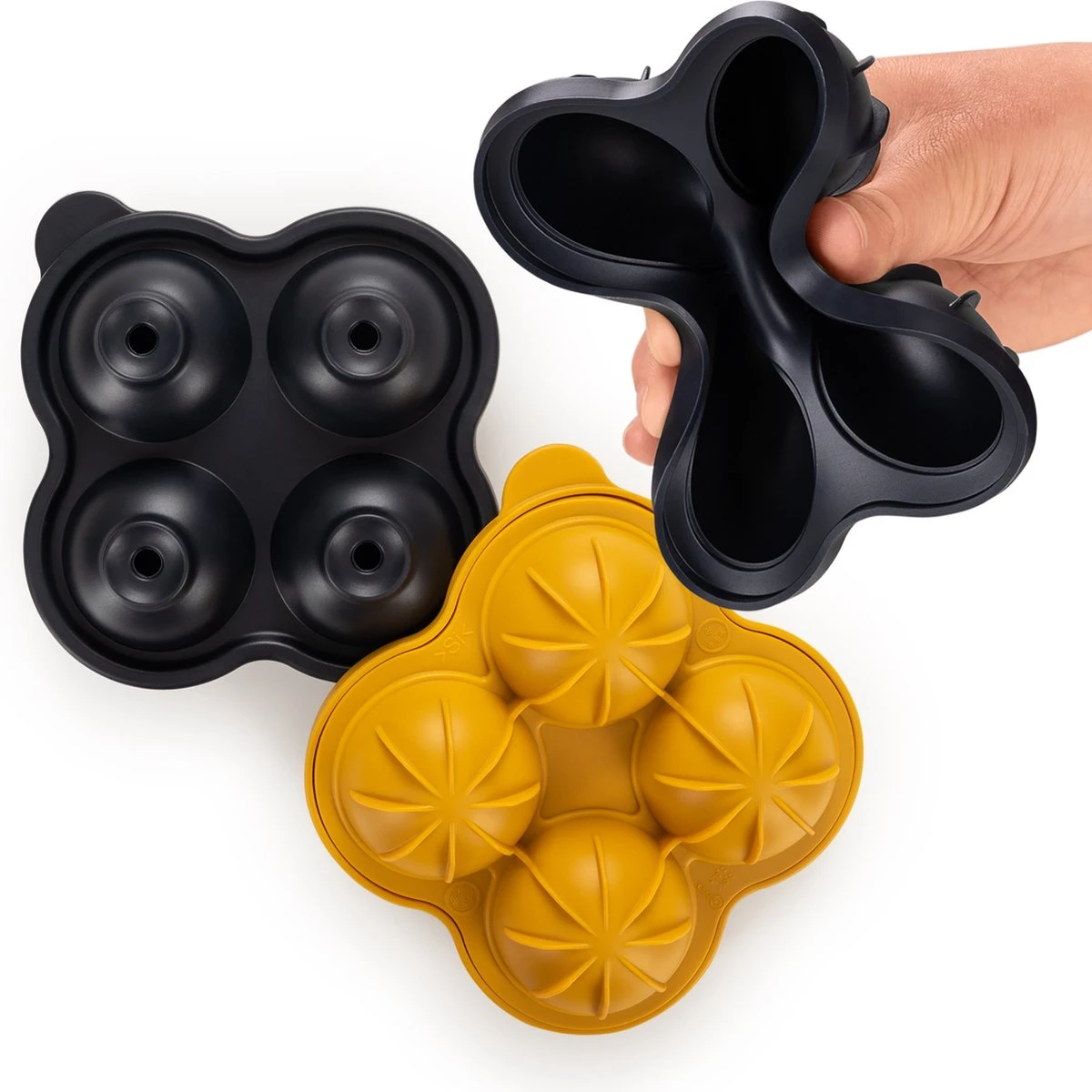 Blumtal Bollen IJsblokjesvorm - 2 X 4 IJsblokjes - Hoogwaardig Siliconen - 8 Stuks - 5 Cm - Zwart / Geel - Afbeelding 5