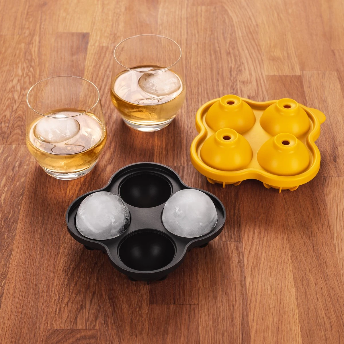 Blumtal Bollen IJsblokjesvorm - 2 X 4 IJsblokjes - Hoogwaardig Siliconen - 8 Stuks - 5 Cm - Zwart / Geel - Afbeelding 6