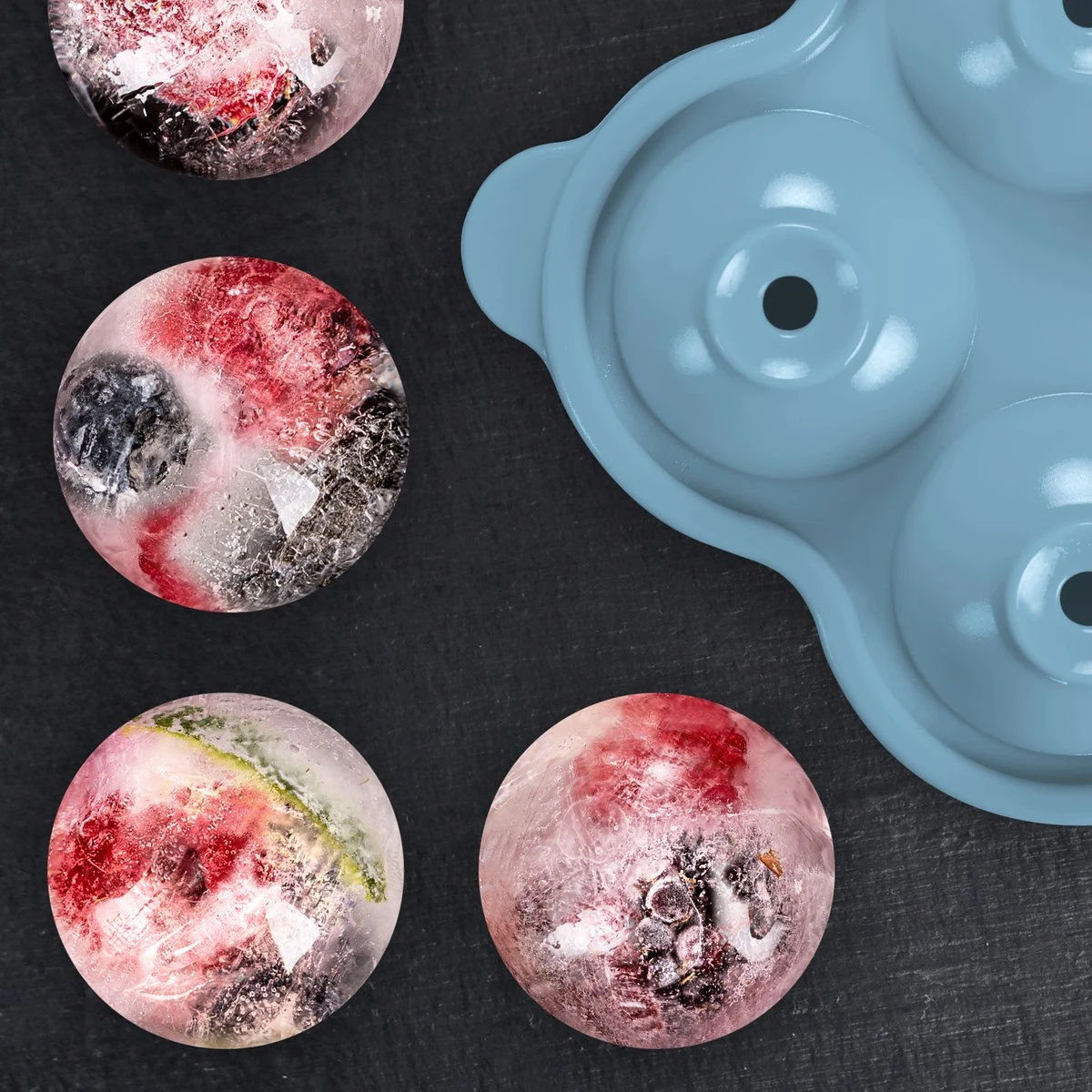 Blumtal Bollen IJsblokjesvorm - 2 X 4 IJsblokjes - Hoogwaardig Siliconen - 8 Stuks - 5 Cm - Grijs - Blauw / Lichtblauw - Afbeelding 5