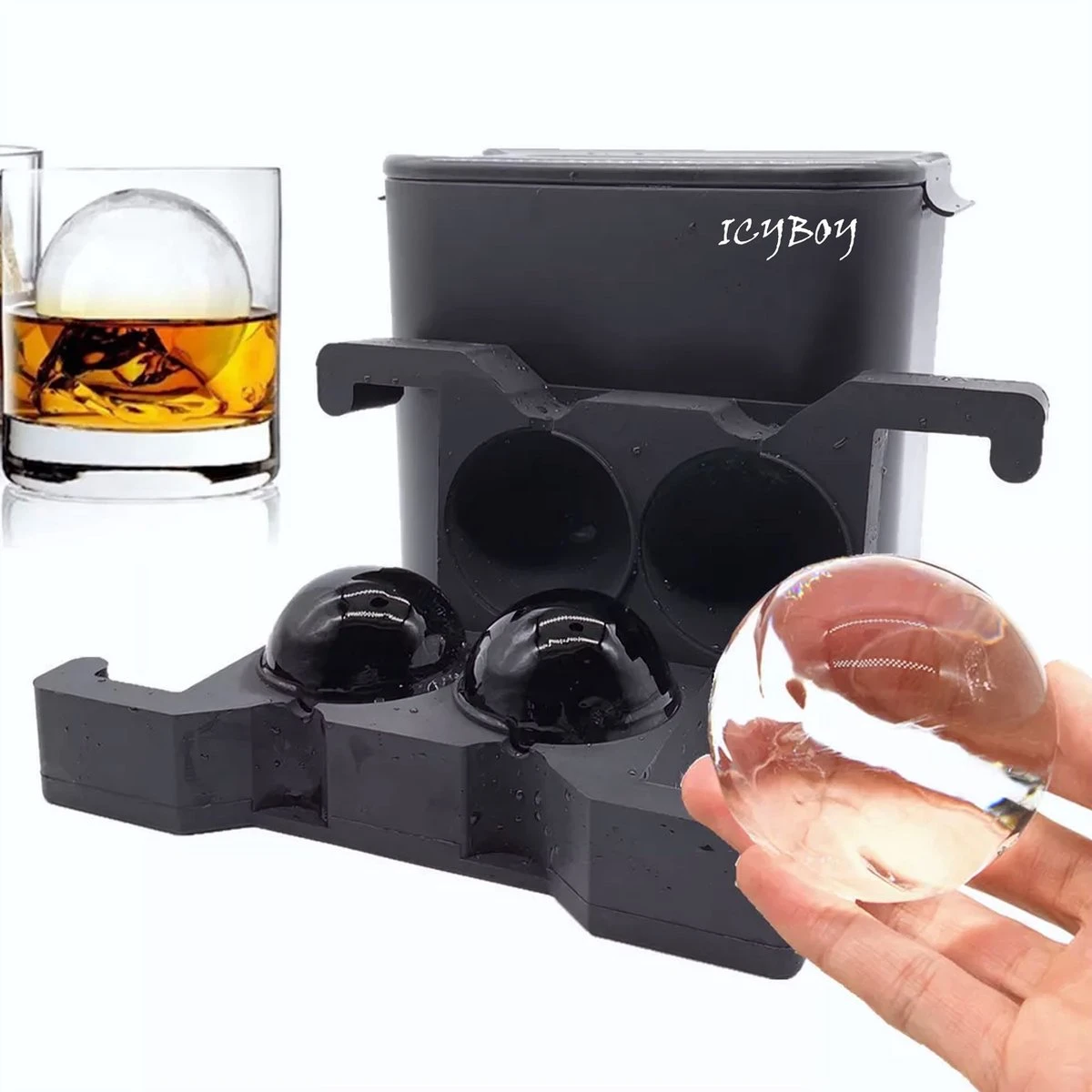 ICYBOY - CLEAR ICE Whiskey IJsbal Maker Kristalhelder - 2.5 Inch - Double Sphere - Cube Mold - Helder Ijs - ClearIce