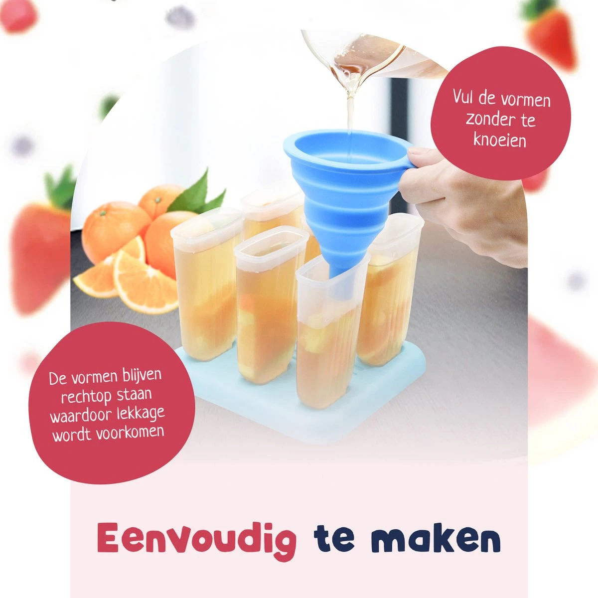 Perow Ijsvormpjes - 6 Stuks - Inclusief Gratis Trechter En Reinigingsborstel - BPA En Chemicaliën Vrij Silicone IJshouder - IJs Vorm Makers - 2 Kleuren - IJslolly Vormen - Afbeelding 7