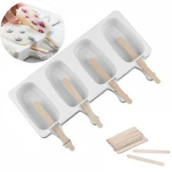 Merkloos Ijsvormpje Met 50 Ijsstokjes - Ijsvormpje Silicone - BPA Vrij - Ijsvormpje Magnum - Ijsstokjes Hout - Ijsloly Vormen