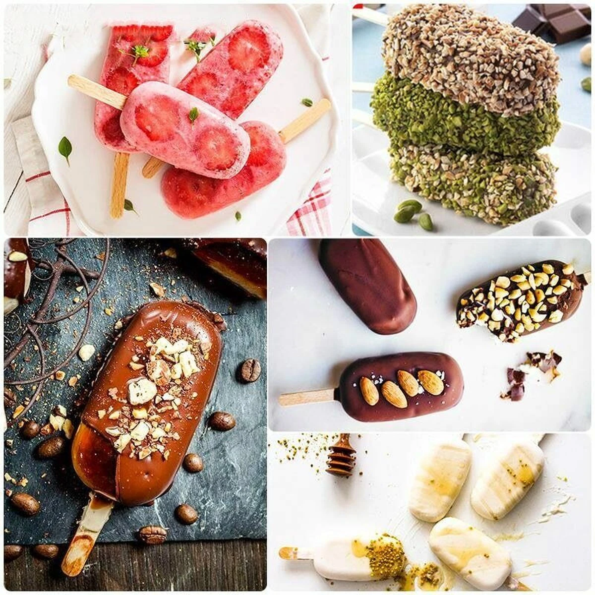 Merkloos Ijsvormpje Met 50 Ijsstokjes - Ijsvormpje Silicone - BPA Vrij - Ijsvormpje Magnum - Ijsstokjes Hout - Ijsloly Vormen - Afbeelding 2