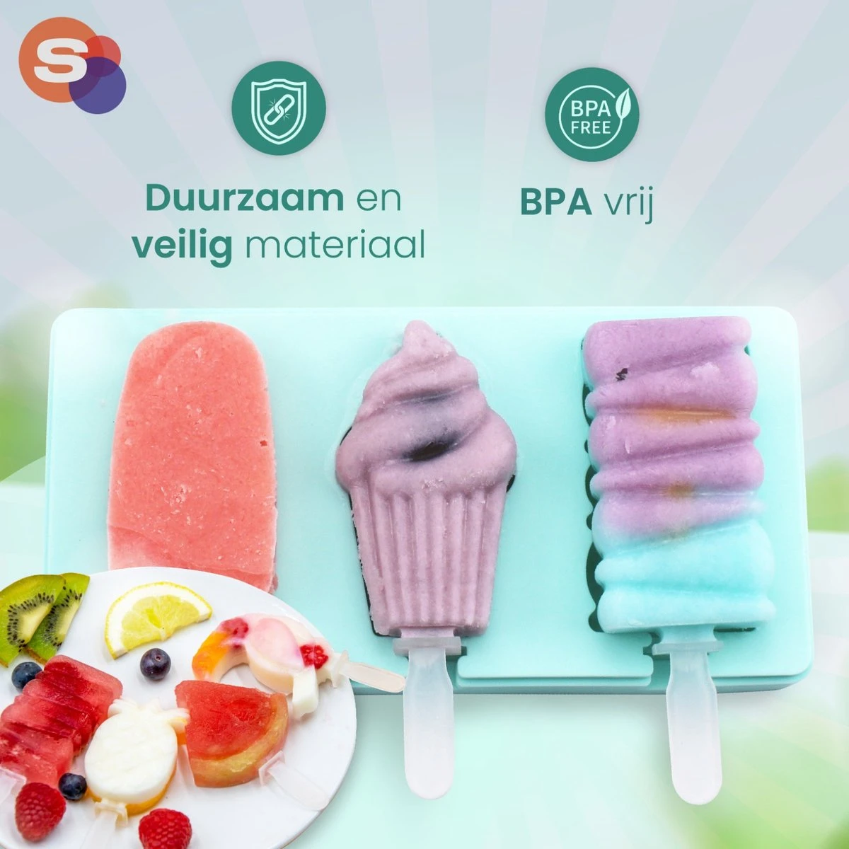 Sparklyn IJsvormpjes - Incl. Afsluitbare Deksel & IJsstokjes - IJslolly Vormen - 6 Stuks - Blauw - Afbeelding 4