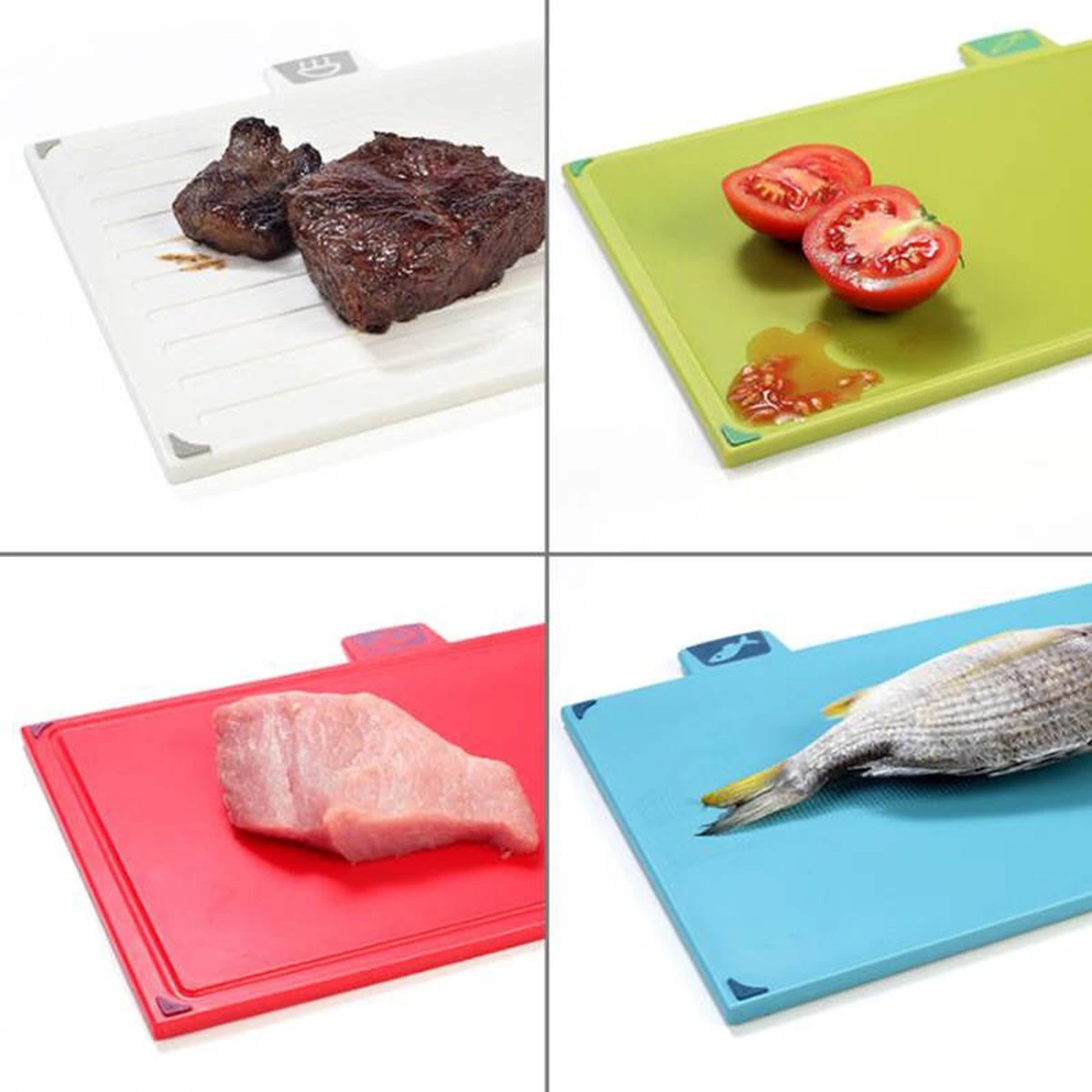 Joseph Joseph Folio Kunststof Snijplanken Set Met 4 Messen En Houder - Kunststof - Vaatwasserbestendig En Opbergkoffer En Gemakkelijk Toegankelijk Vaatwasmachinebestendig Antislip Groot Zilver - Afbeelding 4