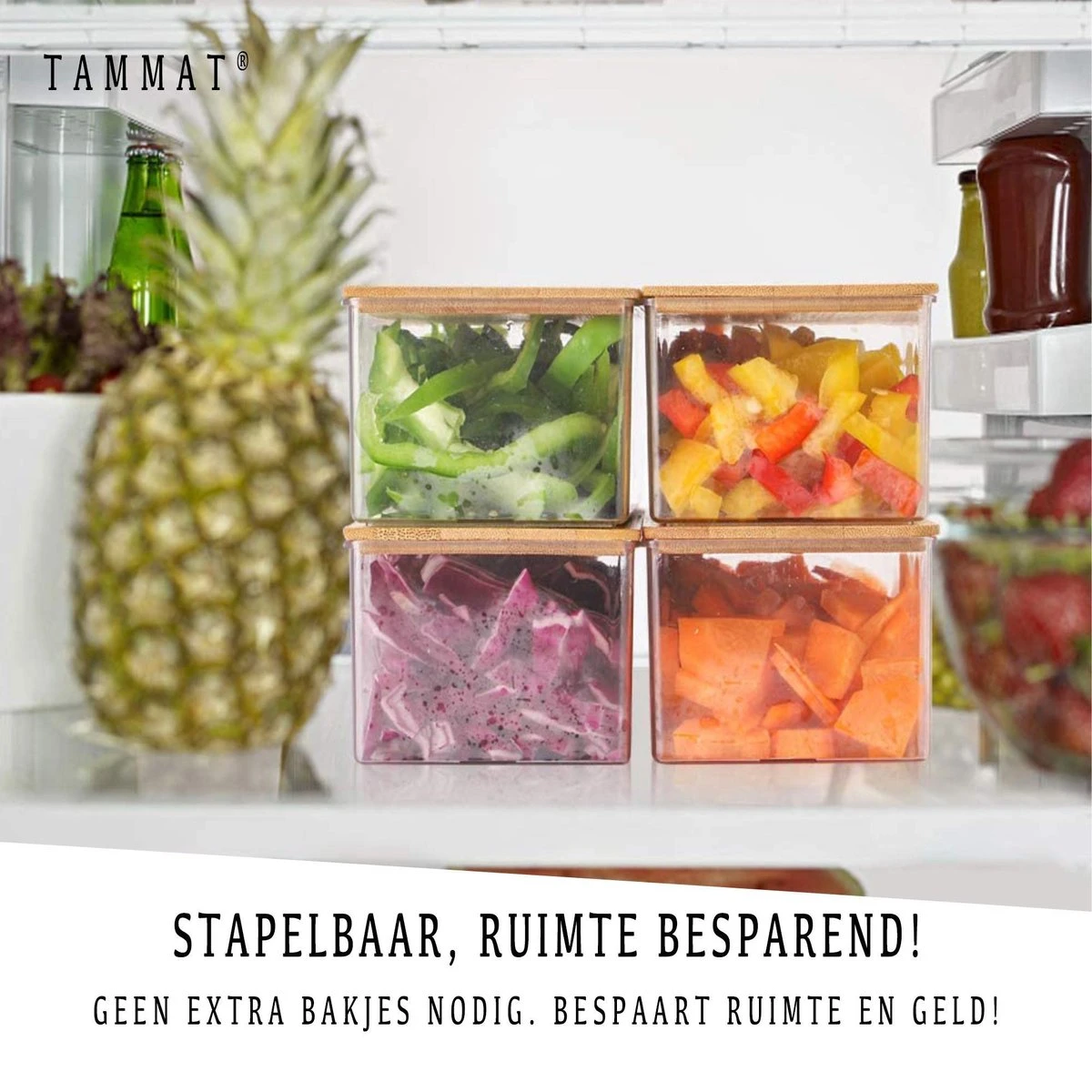 TammaT® Snijplank Hout - Met Opvangbakken - Bamboe Snijplank - Met Rasp - Stapelbaar Voorraadbakjes - Keuken Accessoires - Groentesnijder - Snijplank Hout - BBQ - Afbeelding 10