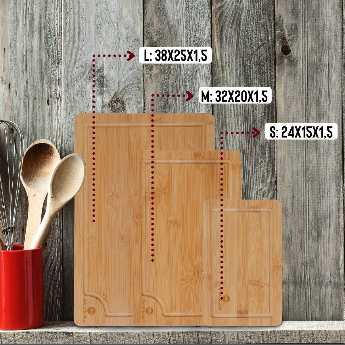 Rednas Bamboe Snijplank - Snijplanken Set - Borrelplank - Serveerplank - 3-delig - Hygiënisch En Duurzaam - Afbeelding 4