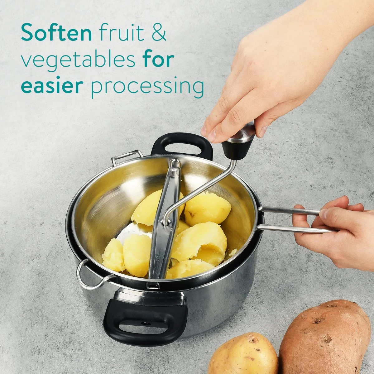 Navaris Roestvrijstalen Passeerzeef Met 3 Zeefinzetten - Roerzeef Voor Soepen, Jam, Smoothies, Babyvoeding En Sauzen - Passe-vite Met 3 Schijven - Afbeelding 6