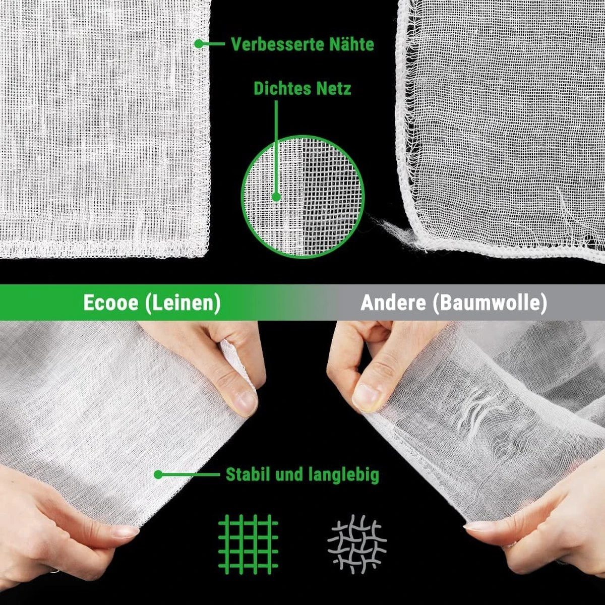 BOTC Kaasdoek - Passeerdoek - 95 X 90 Cm - 2 Stuks -zachte Neteldoek - Passeerdoek - 100% Linnen – Ongebleekt - Micromousseline - Afbeelding 7