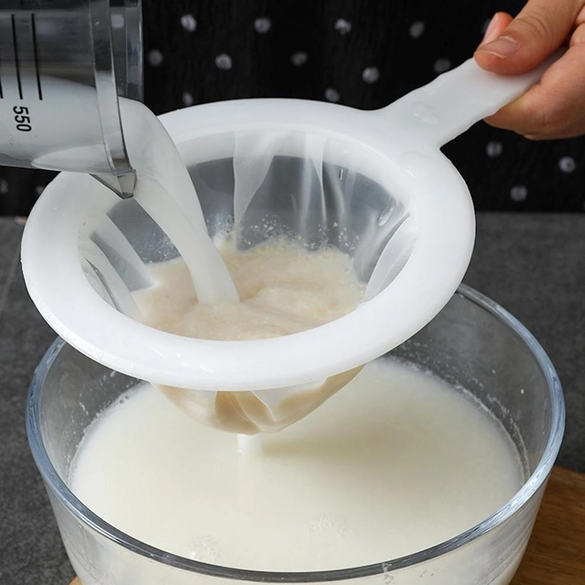 Keuken Ultra-Fijne Zeef Keuken Nylon Mesh Filter Lepel Voor Geschikt Voor Sojamelk Koffie Melk Yoghurt - Wit