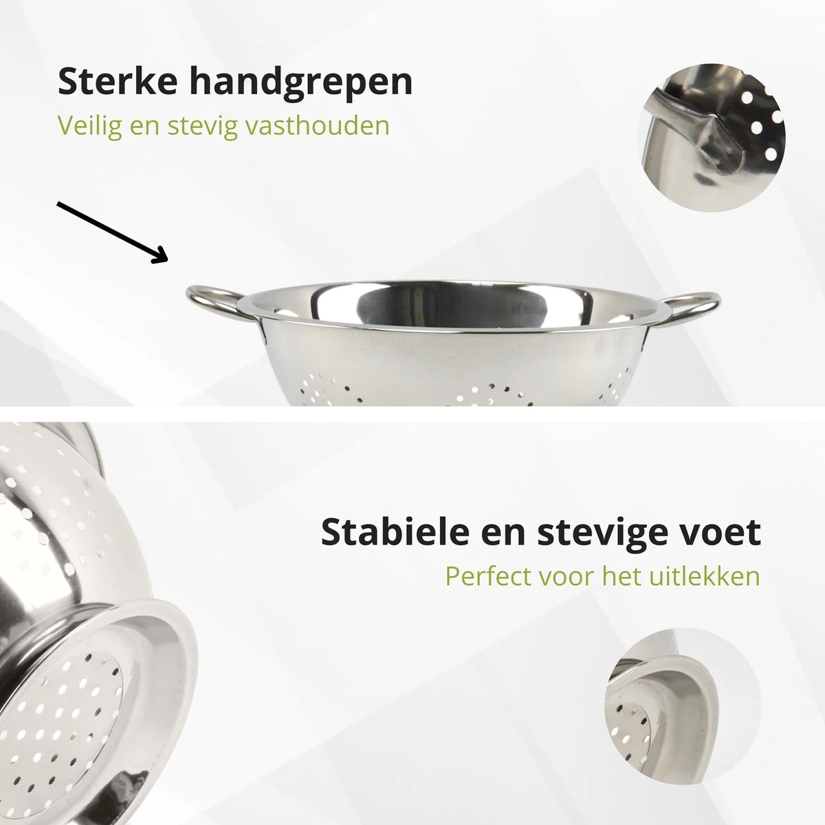 Veluw Vergiet RVS - Op Voet - 2 Grepen - Ø34 X (H)16cm - Keukengerei - Zeven - Afbeelding 4