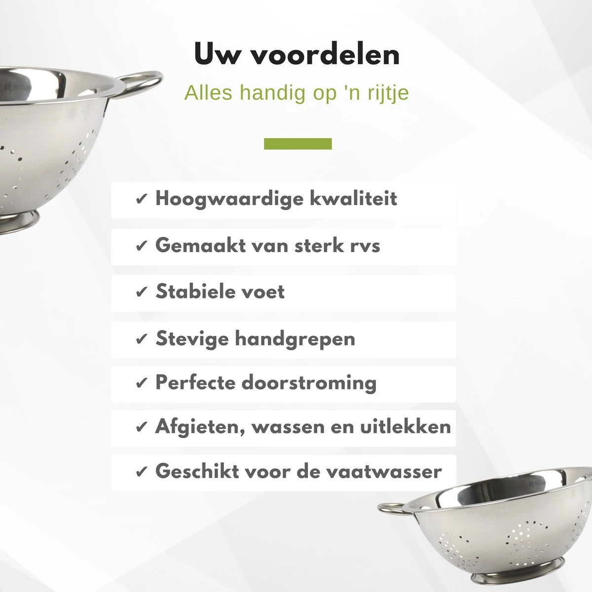 Veluw Vergiet RVS - Op Voet - 2 Grepen - Ø34 X (H)16cm - Keukengerei - Zeven - Afbeelding 5