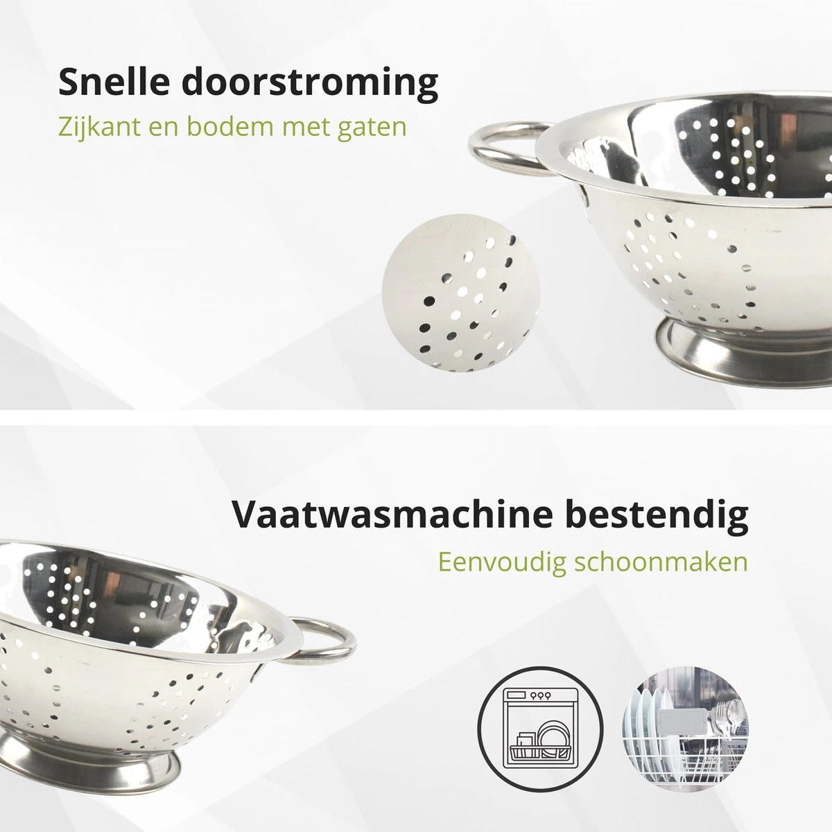 Veluw Vergiet Op Voet - 2 Grepen - Ø24 X (H)11cm - Vergiet RVS - Keukengerei - Zeven - Afbeelding 2