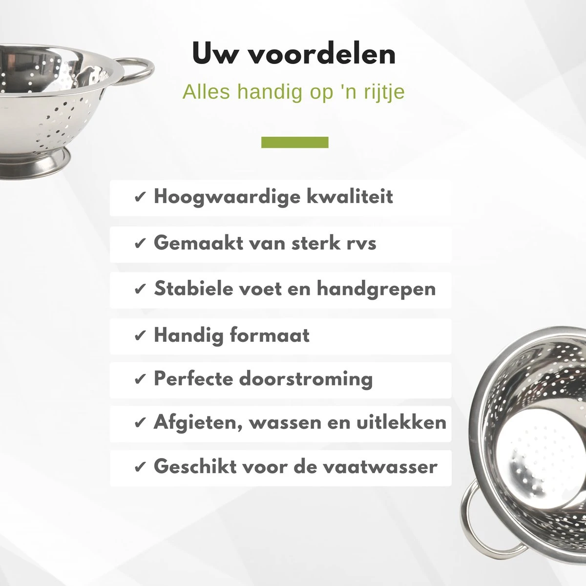 Veluw Vergiet Op Voet - 2 Grepen - Ø24 X (H)11cm - Vergiet RVS - Keukengerei - Zeven - Afbeelding 3