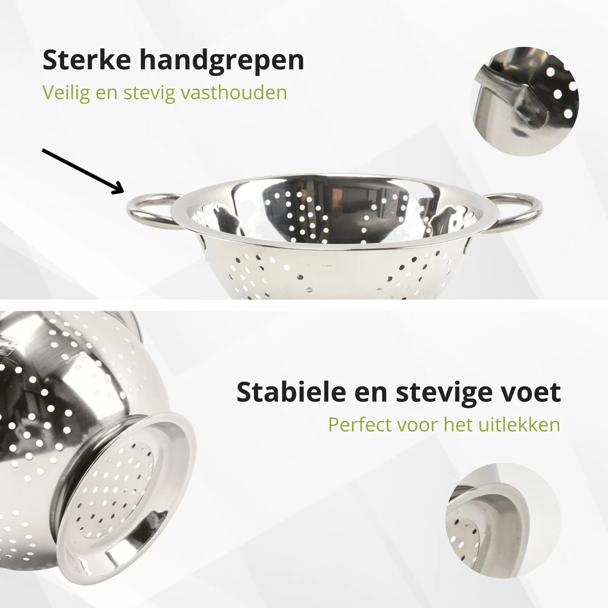 Veluw Vergiet Op Voet - 2 Grepen - Ø24 X (H)11cm - Vergiet RVS - Keukengerei - Zeven - Afbeelding 5