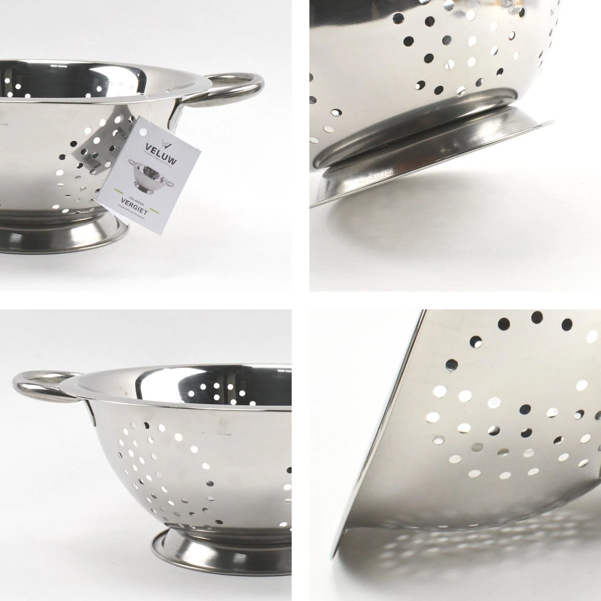 Veluw Vergiet Op Voet - 2 Grepen - Ø24 X (H)11cm - Vergiet RVS - Keukengerei - Zeven - Afbeelding 6