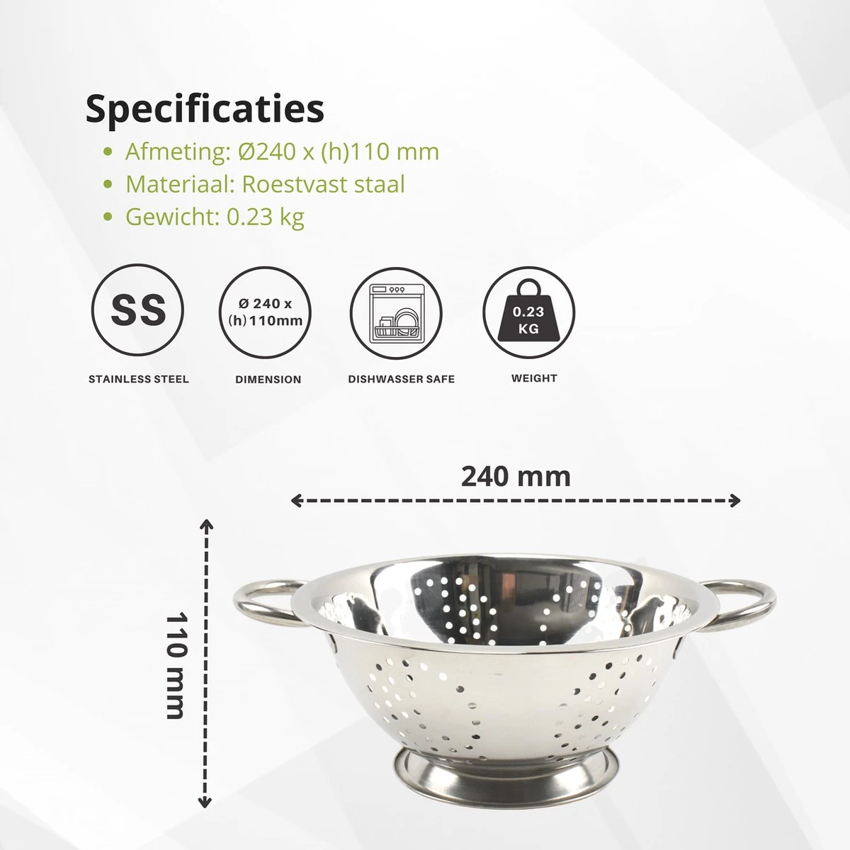 Veluw Vergiet Op Voet - 2 Grepen - Ø24 X (H)11cm - Vergiet RVS - Keukengerei - Zeven - Afbeelding 7