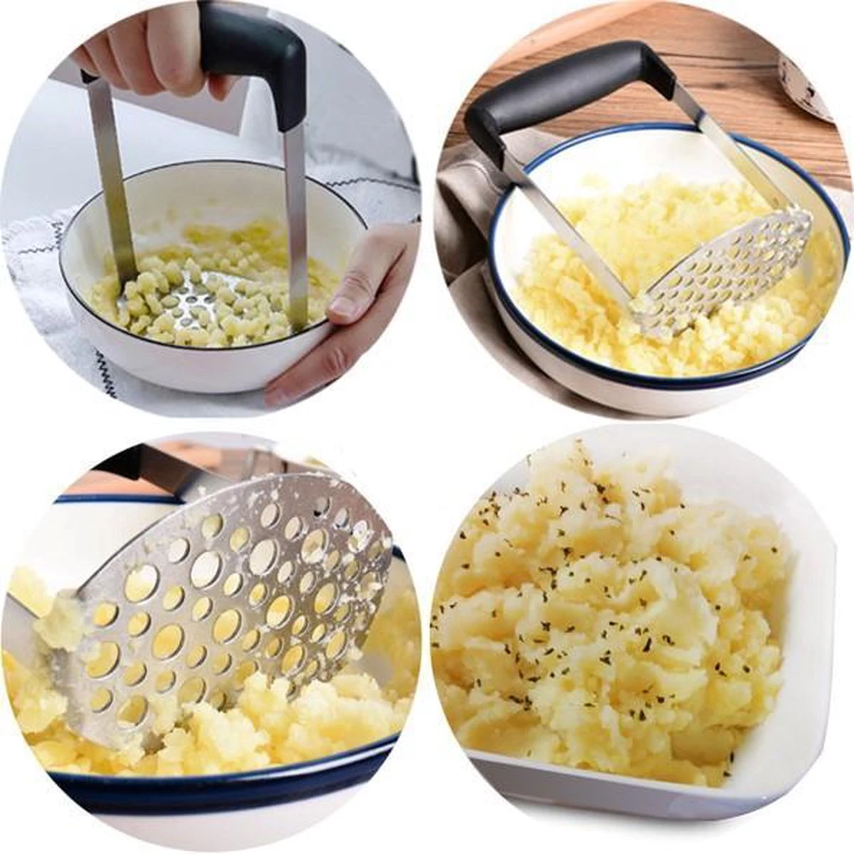 Aardappelstamper | Professioneel | Stamper | Pureestamper | Potato Masher | Pureerder | Stamppot Stamper | Matt Steel | Horizontale Handgreep | Professioneel | Ergonomische Handgreep | Handmatig | Vaatwasserbestendig - Afbeelding 11