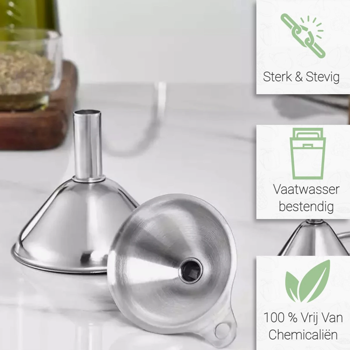 Chefsey - Trechter Set – Keuken – 3 Stuks – RVS – Keukengerei - Afbeelding 2