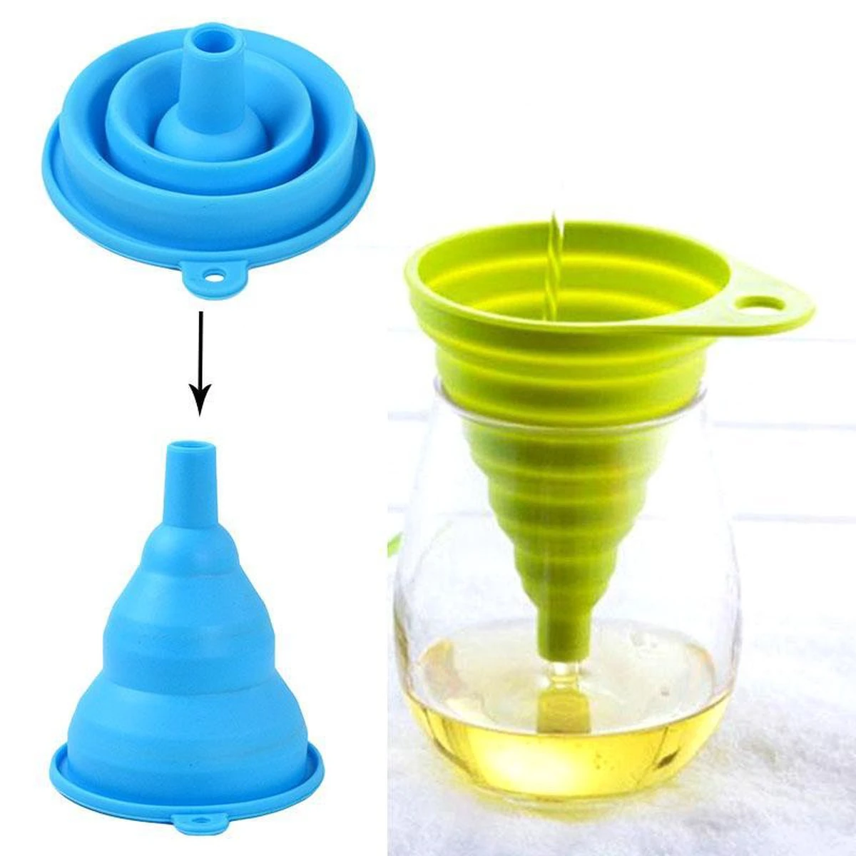 Mini Trechter- Opvouwbaar- Silicone- Ophangbaar- Inklapbaar- Hittebestendig - Afbeelding 2