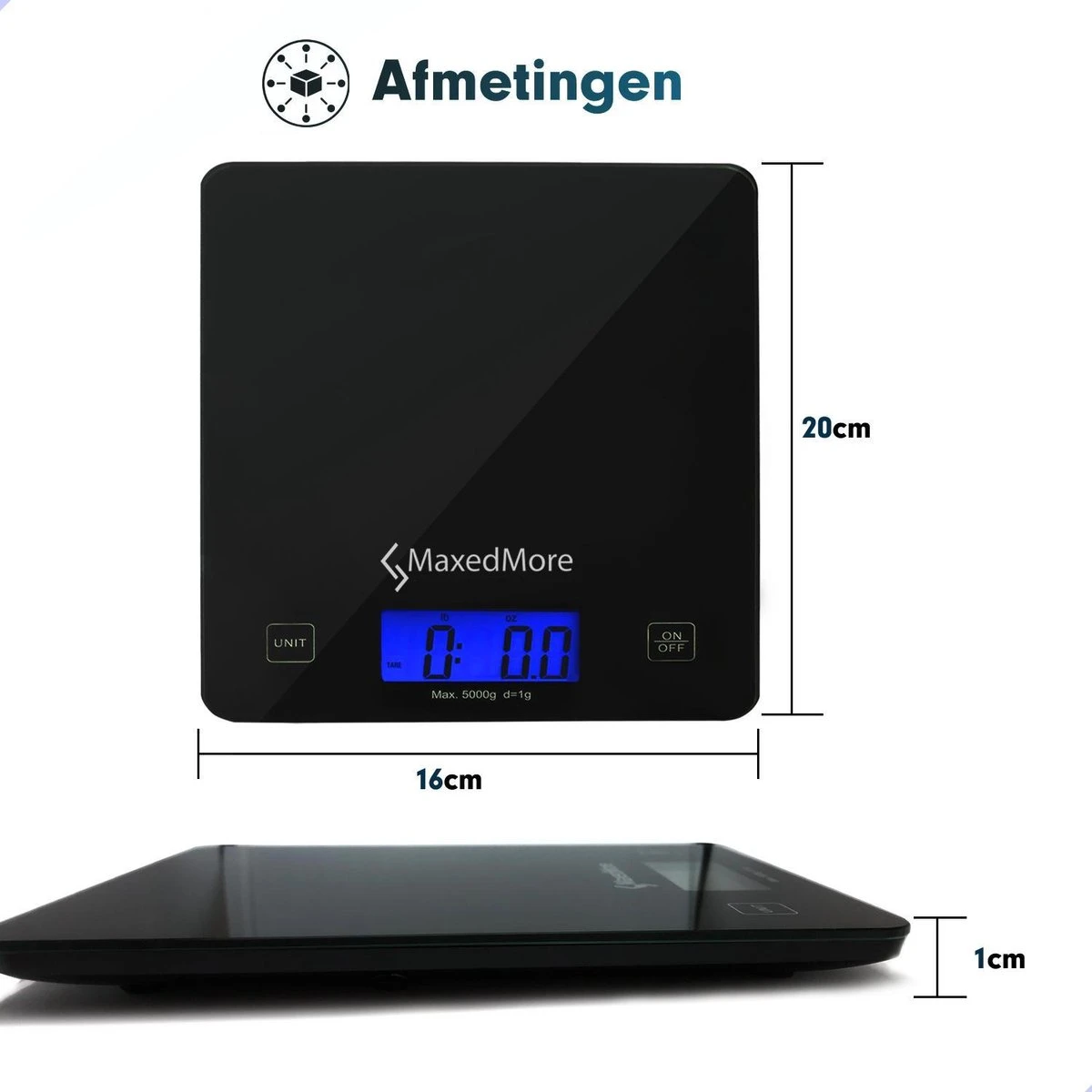 MaxedMore Digitale Keukenweegschaal Met Bluetooth En App - Digitale Precisie Weegschaal Voor Keuken - Tare / Tarra Functie - Weegt Tot 5000 Gram (5kg) - Werkt Op Batterijen - Smart Touch Bediening - Gemaakt Van Gehard Glas Met Antislip - Afbeelding 12