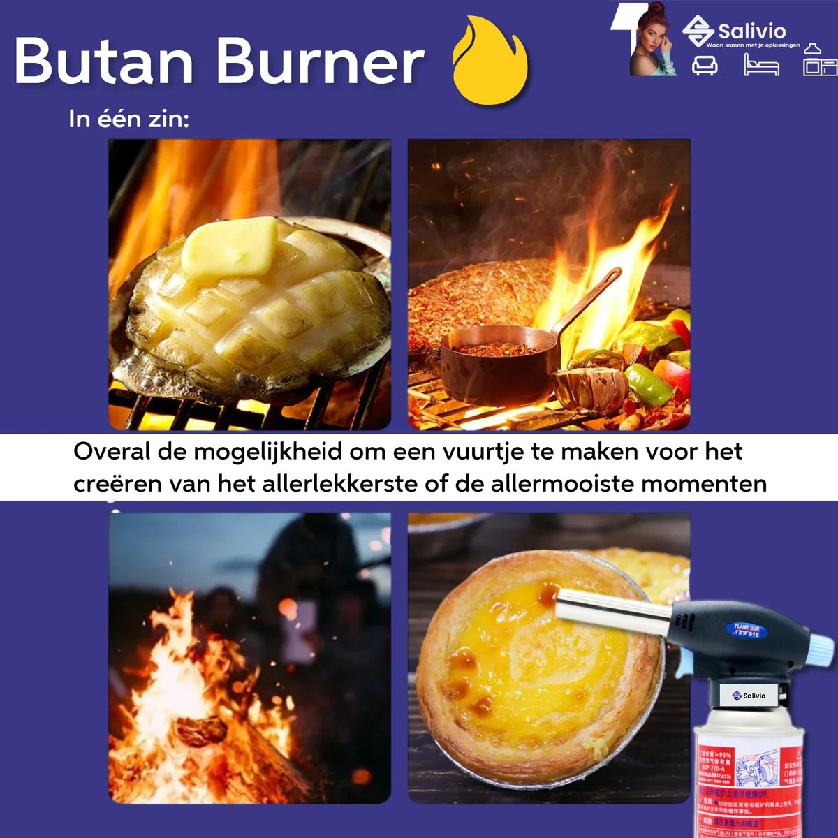 Vivefly Kitchen Salivio Butan Burner - Universele Gasbrander Voor Creme Brulee, Keuken, Kamperen En Barbecue - Draagbare Butaan Brander - Kookgerei - Afbeelding 6