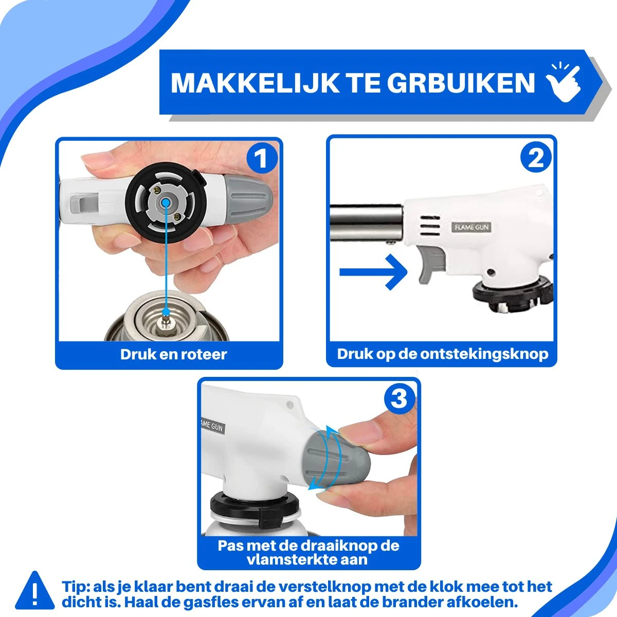 JT Products Gasbrander Crème Brûlée – Butaangas Brander – Keukenbrander - Aansteker – Koksbrander - Solderen – Keukengerei - Exclusief Gasfles - Afbeelding 7