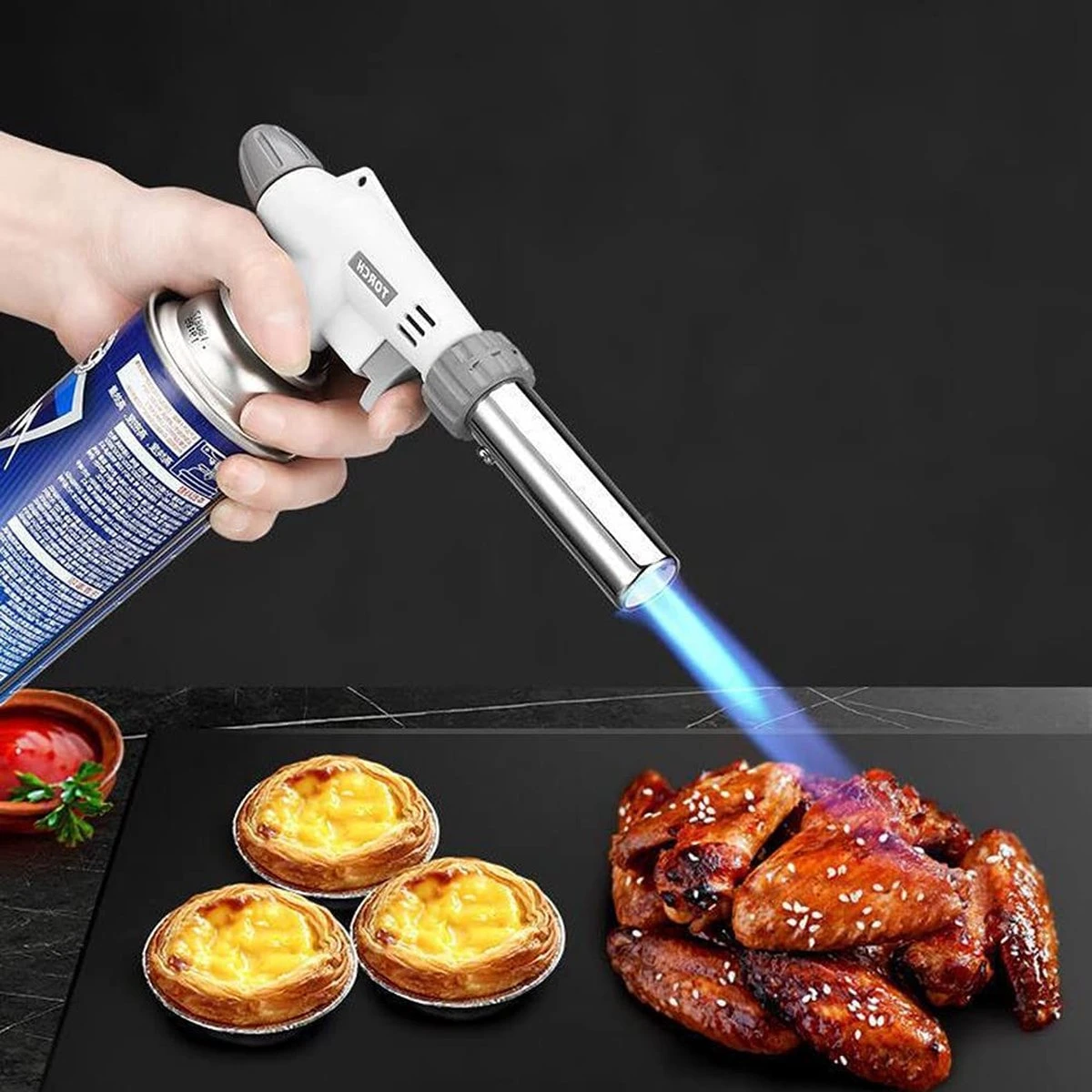 Gift Land® Crème-Brûlée Gasbrander -barbecue Starter - Soldeerbrander + 4 Butaan Gasflesjes - Voordeelverpakking - Afbeelding 5